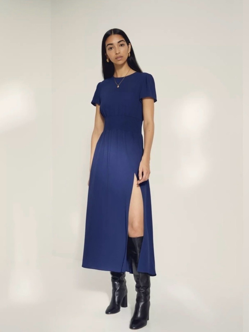 Wilfred Maxime Midi Dress Size Small Navy Blue Aritzia
